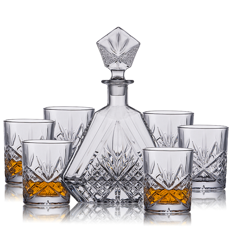 7 Pack  Glass Whiskey Decanter Set with Rock Glasses