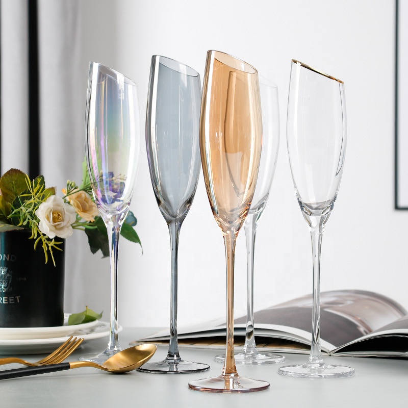 Hand Blown Wedding Thin Stem Champagne Flutes 