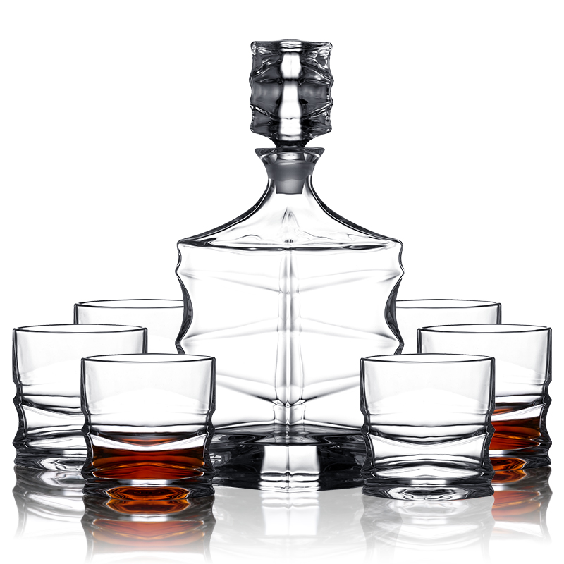 7 Piece Crystal Glass Whiskey Decanter and Glass Set