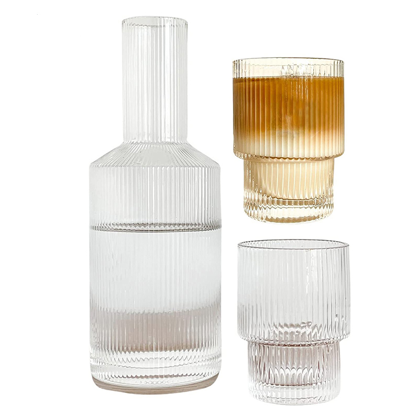 Unique Ripple Water Glass Carafe Set with Cup 