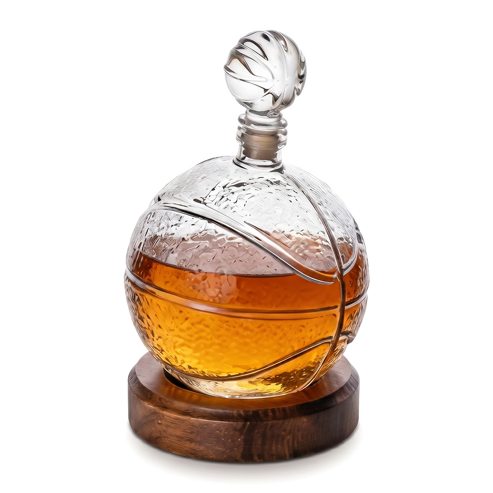 Basketball Whiskey Decanter with Wooden Base